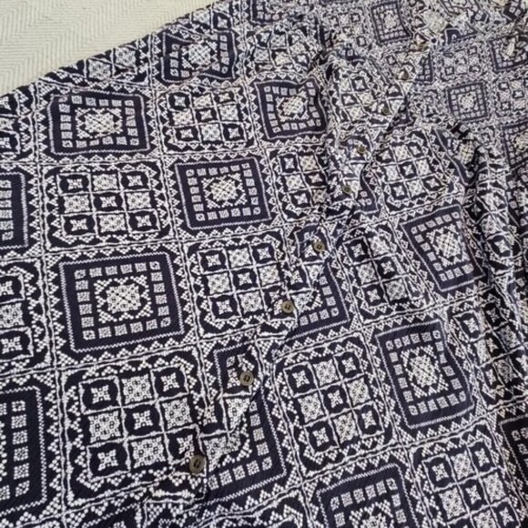 Kate and Sam Midi Dress Navy White Button Up Elastic Waist  Size Medium EUC LN - Picture 2 of 16